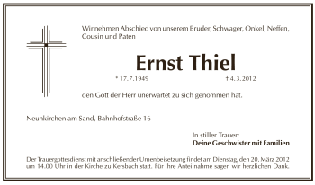 Traueranzeige von Ernst Thiel von Pegnitz-Zeitung